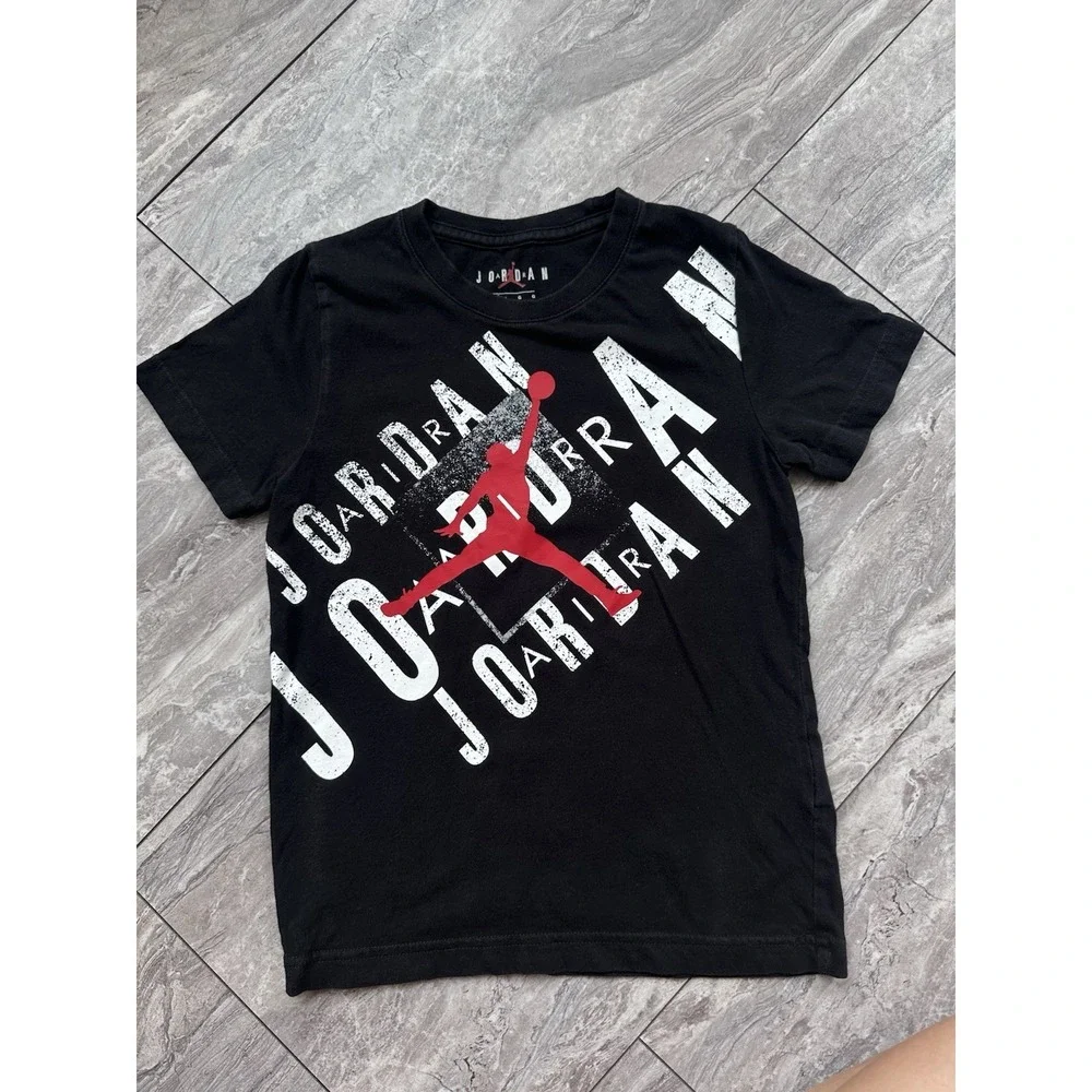 Vintage Jordan Boys T-Shirt Size 7 Large Black Jumpman Graphic 100% Cotton Y2K